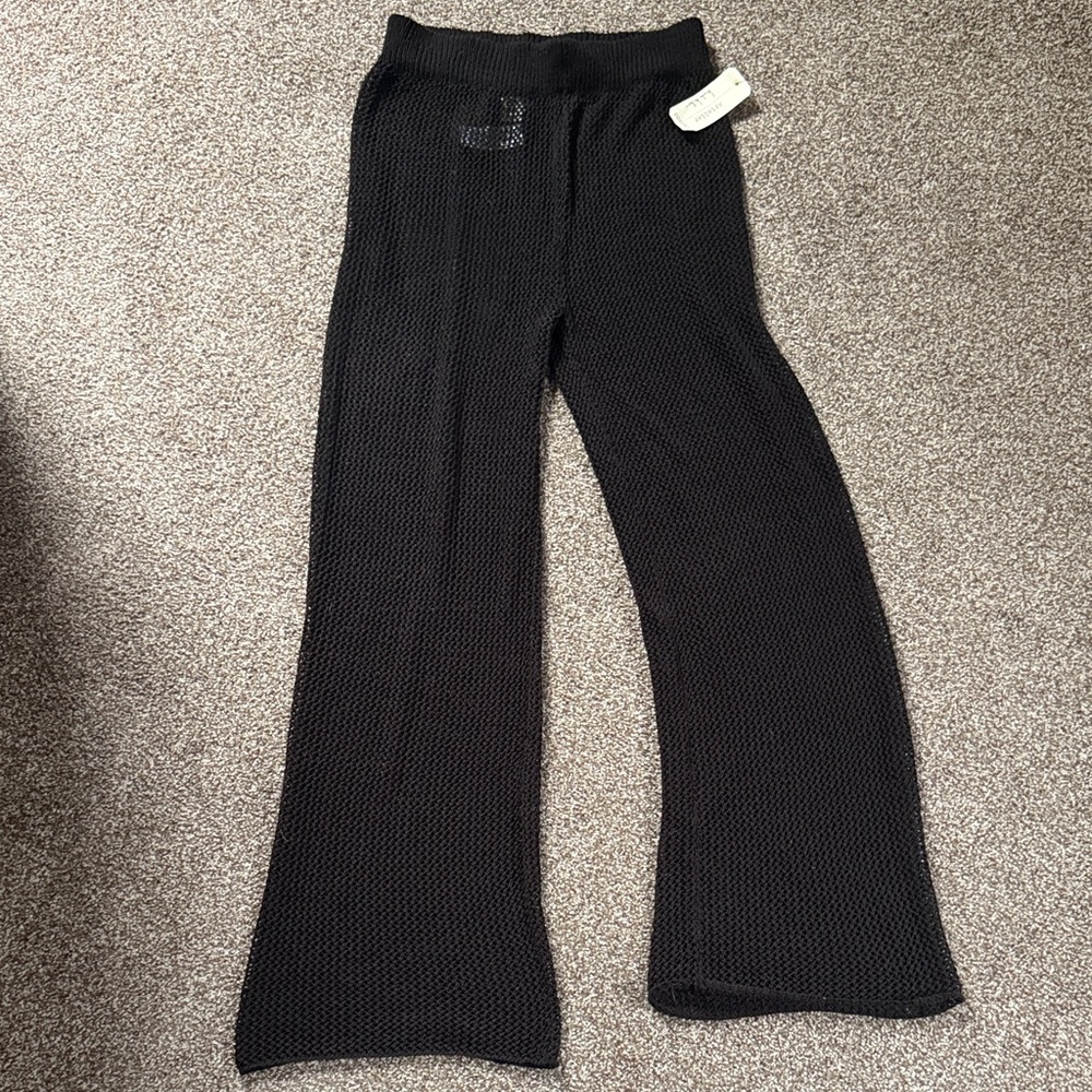 Black Mesh Flared Pants